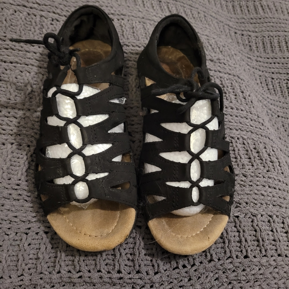 Black lace up sandals. Size 8.5. Gently used